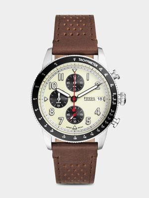 Fossil Sport Tourer Cream Dial Brown Leather Chronograph Watch