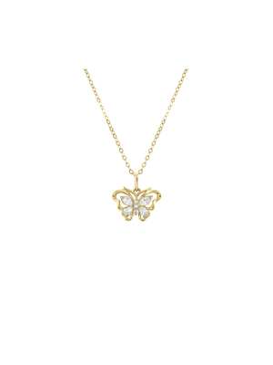 Yellow Gold and Sterling Silver, Cubic Zirconia Butterfly Pendant on Chain