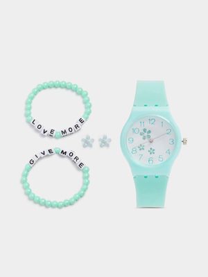 Girl's Mint Watch, Bracelets and Earrings Set