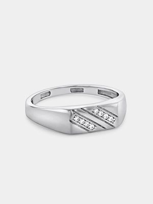 Sterling Silver Cubic Zirconia Men's Indent Ring