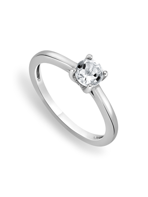 Sterling Silver Diamond & Created White Sapphire Birthstone Ring