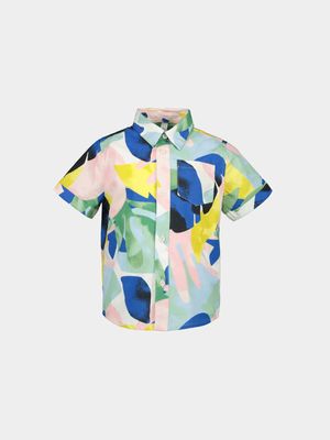 Older Boy's Pink & Blue Short Floral Print Short Sleeve Shirt