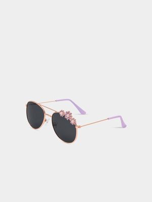 Girl's Rose Gold Flower Aviator Sunglasses
