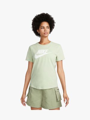 Womens Nike Essential Icon Futura Green/White Tee