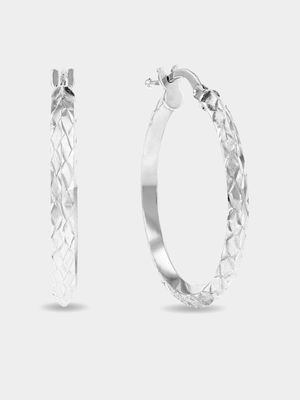 Sterling Silver Women's Diamond Cut Hoop Earrings