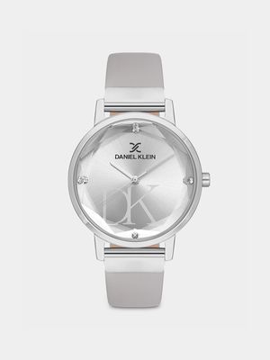 Daniel Klein Silver Plated Silver Dial Silver Leather Watch