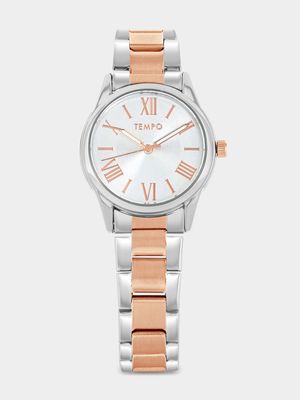 Tempo Rose Plated Silver Toned Dial Two-Tone Bracelet Watch