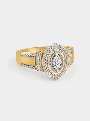 Yellow Gold Diamond & Created White Sapphire Marquise Suede Halo Ring