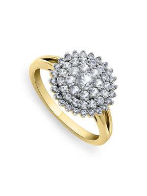 Yellow Gold Created Sapphire & Diamond Round Cluster Ring