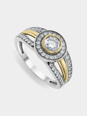 Yellow Gold & Sterling Silver, Cubic Zirconia Dress Ring