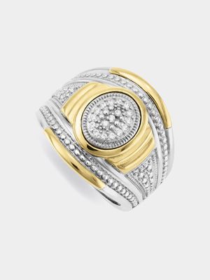 Yellow Gold & Sterling Silver Diamond & Created White Sapphire Women's Oval Ring