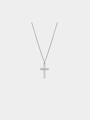 Sterling Silver Diamond & Created White Sapphire Cross Pendant