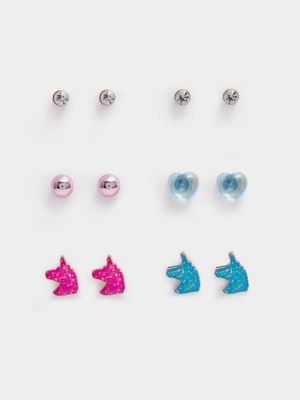 Girl's Pastel Unicorn 6-Pack Stud Earrings