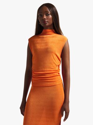 Women's Orange Co- Ord Fitted Top with Side Ruch