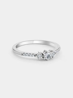Sterling Silver Diamond & Created White Sapphire Yesterday, Today & Forever Ring