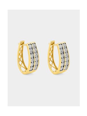 Yellow Gold 0.33ct Diamond Illusion Channel Oval Hoop Earrings