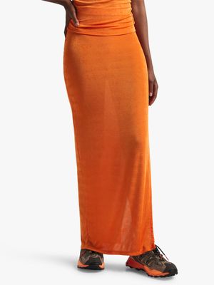 Women's Orange Co -Ord Maxi Pencil Skirt With Slit