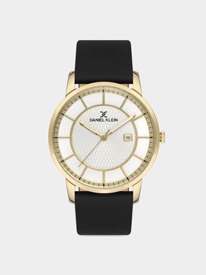 Daniel Klein Gold Plated White Dial Black Leather Watch