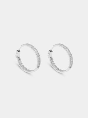Rhodium plated Cluster Hoop with CZ's Earrings