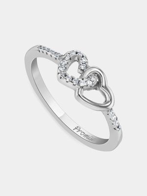 Sterling Silver Cubic Zirconia Linked Hearts Women’s Promise Ring