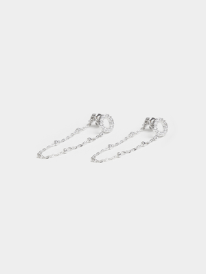Rhodium Plated Pave Open Circle Chani Stud Earrings