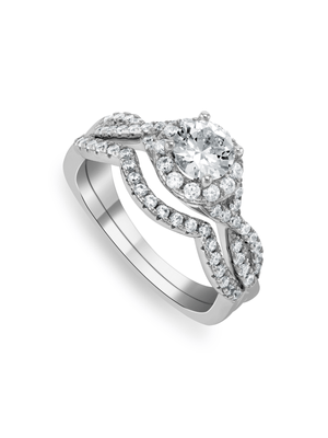 Sterling Silver Cubic Zirconia Round Infinity Twinset Ring