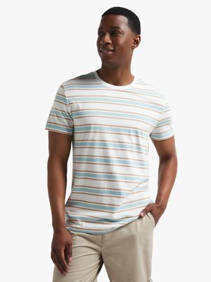Men's Aqua & Brown Striped T-Shirt
