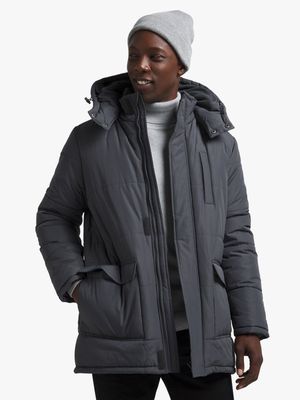 Men's Charcoal Hooded Parka Jacket