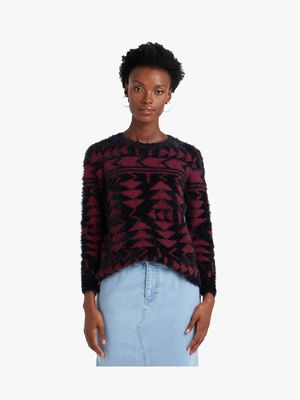 Women's Burgundy & Black Jaquard Knit Jersey