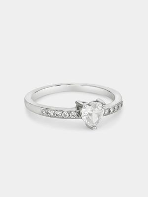 Sterling Silver Cubic Zirconia Heart Solitaire Ring