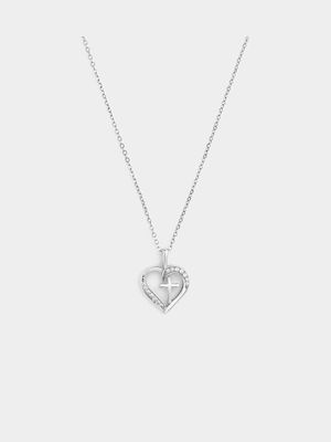 Sterling Silver Cubic Zirconia Cross In Heart Pendant