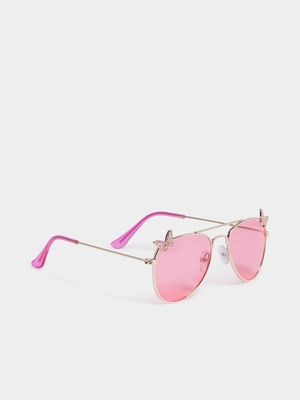 Girl's Pink & Gold Butterfly Sunglasses