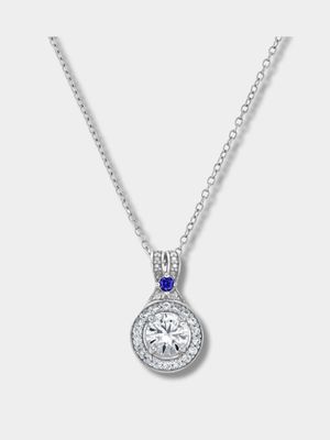 Sterling Silver Created Sapphire & Diamond Women's Oval Knot Pendant