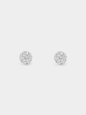 Yellow Gold & Sterling Silver Crystal Stud Earrings