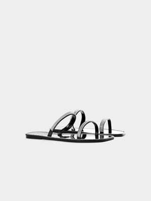 Flat Jelly Slides with Diamante Detail