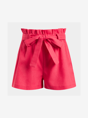 Younger Girl's Bright Pink Paperbag Shorts