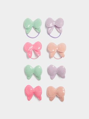 Girl's 8-Pack Pastel Sparkle Bow Hair Clips & Elastic Bands