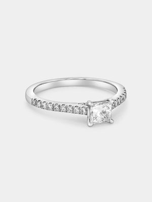 White Gold 0.7ct Lab Grown Diamond Princess Pavé Ring