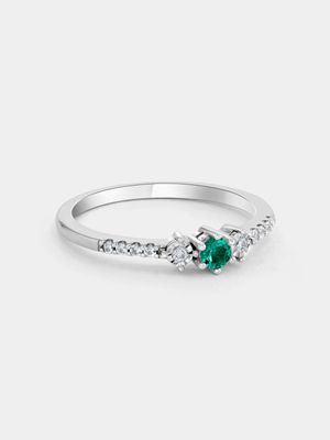 Sterling Silver Diamond & Emerald Yesterday, Today & Forever Ring