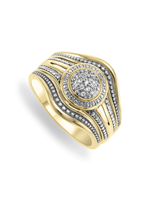 5ct Yellow Gold & Sterling Silver Diamond & Created White Sapphire Oval Triple Set Ring