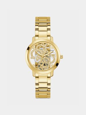 Guess Quattro Clear Gold Plated Bracelet Watch