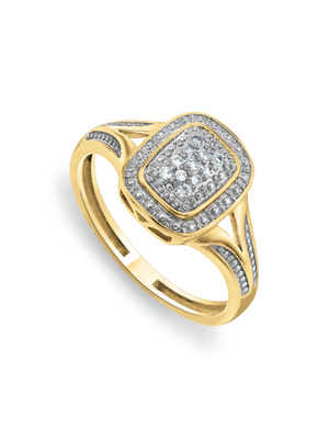 Yellow Gold Created White & Diamond Sapphire Rectangle Bee Women’s Ring
