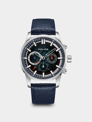 Police Men's Greenlane Stainless Steel & Blue Leather Chronograph Watch