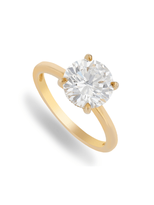 Yellow Gold & 3ct Created White Sapphire Secret Halo Solitaire Ring