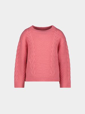 Older Girl's Pink Cable Knit Jersey