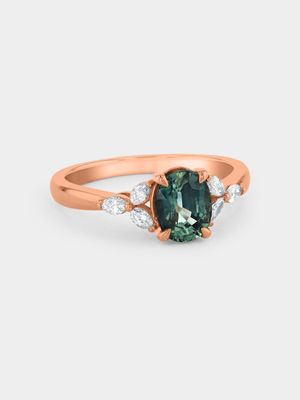 Rose Gold Diamond & Natural Teal Sapphire Oval Embrace Women’s Ring