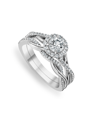 Sterling Silver Diamond & Created White Sapphire Twister Twinset Ring