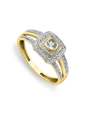 Yellow Gold Diamond & Created Sapphire Cushion Stripe Ring