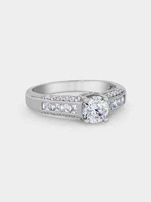 Sterling Silver Cubic Zirconia Solitaire Channel Women’s Ring