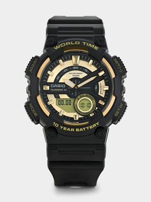 Casio Men's Black & Gold Anadigi Silicone Watch